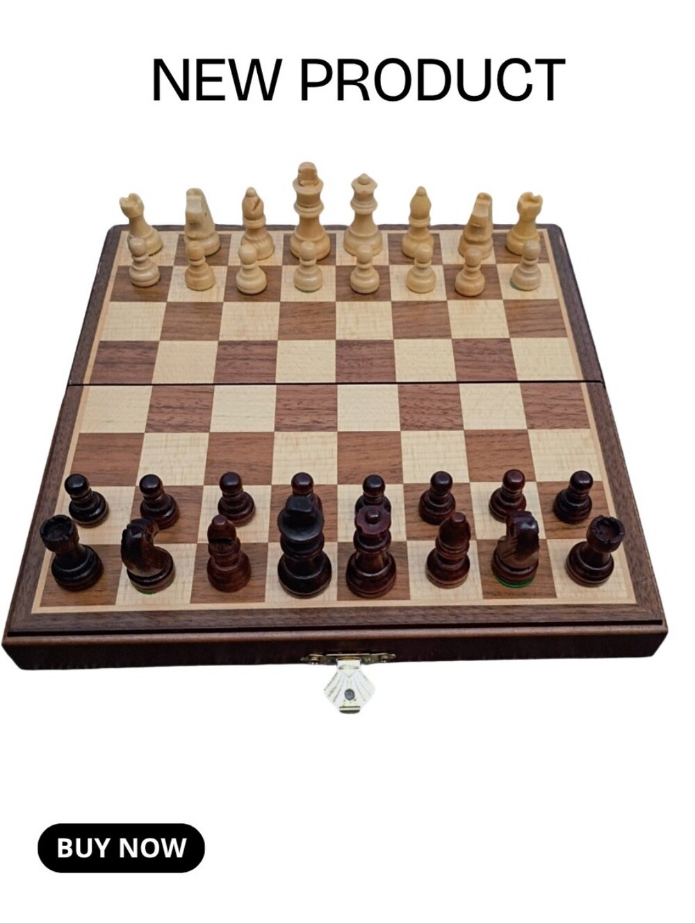 NEW Mini Travel Wooden Folding Chess Board - Natural Brown and Cream